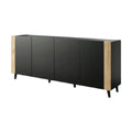 Titre technique en français : Buffet moderne en bois et métal, quatre portes, finition noir mat