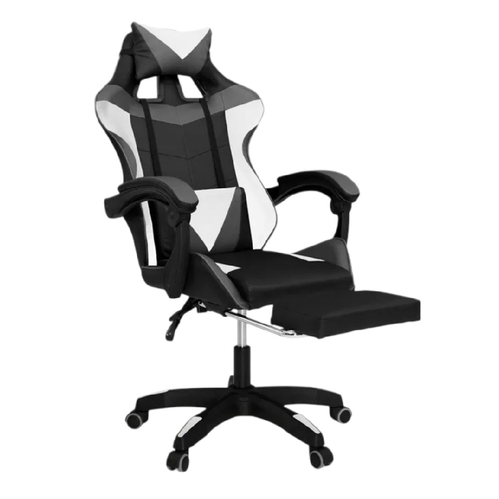 Chaise de bureau ergonomique avec repose-pieds, noir et blanc