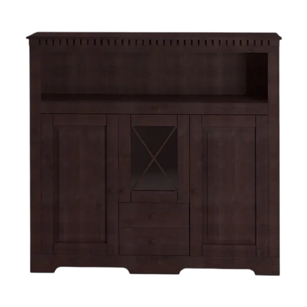 Meuble de rangement en bois massif avec étagère et portes coulissantes