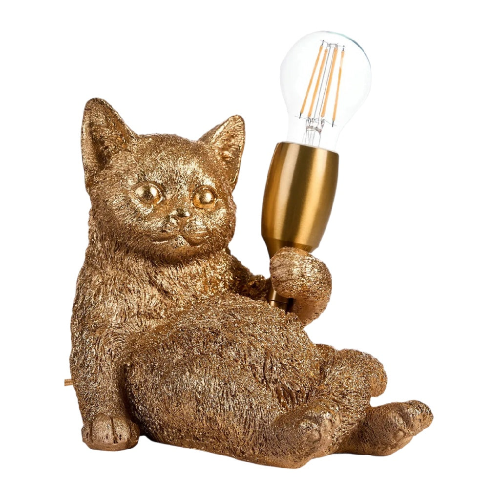 Lampe décorative en forme de chat doré avecampoule LED intégrée