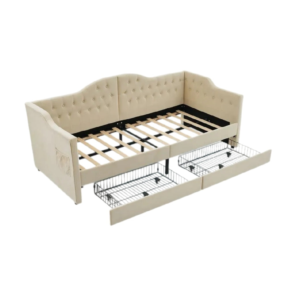 Canapé-lit avec rangement intégré et structure en bois