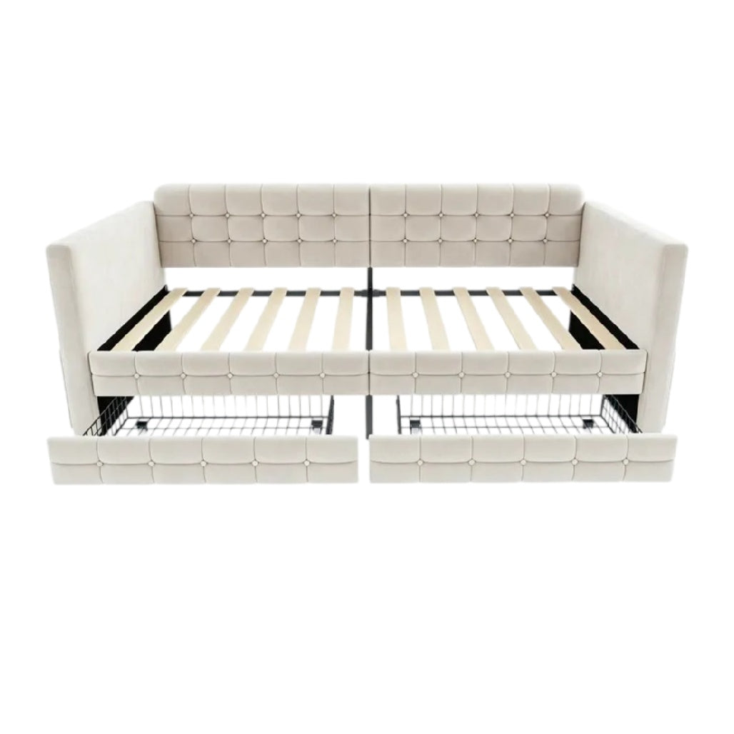 Canapé-lit convertible avec rangement intégré en tissu clair